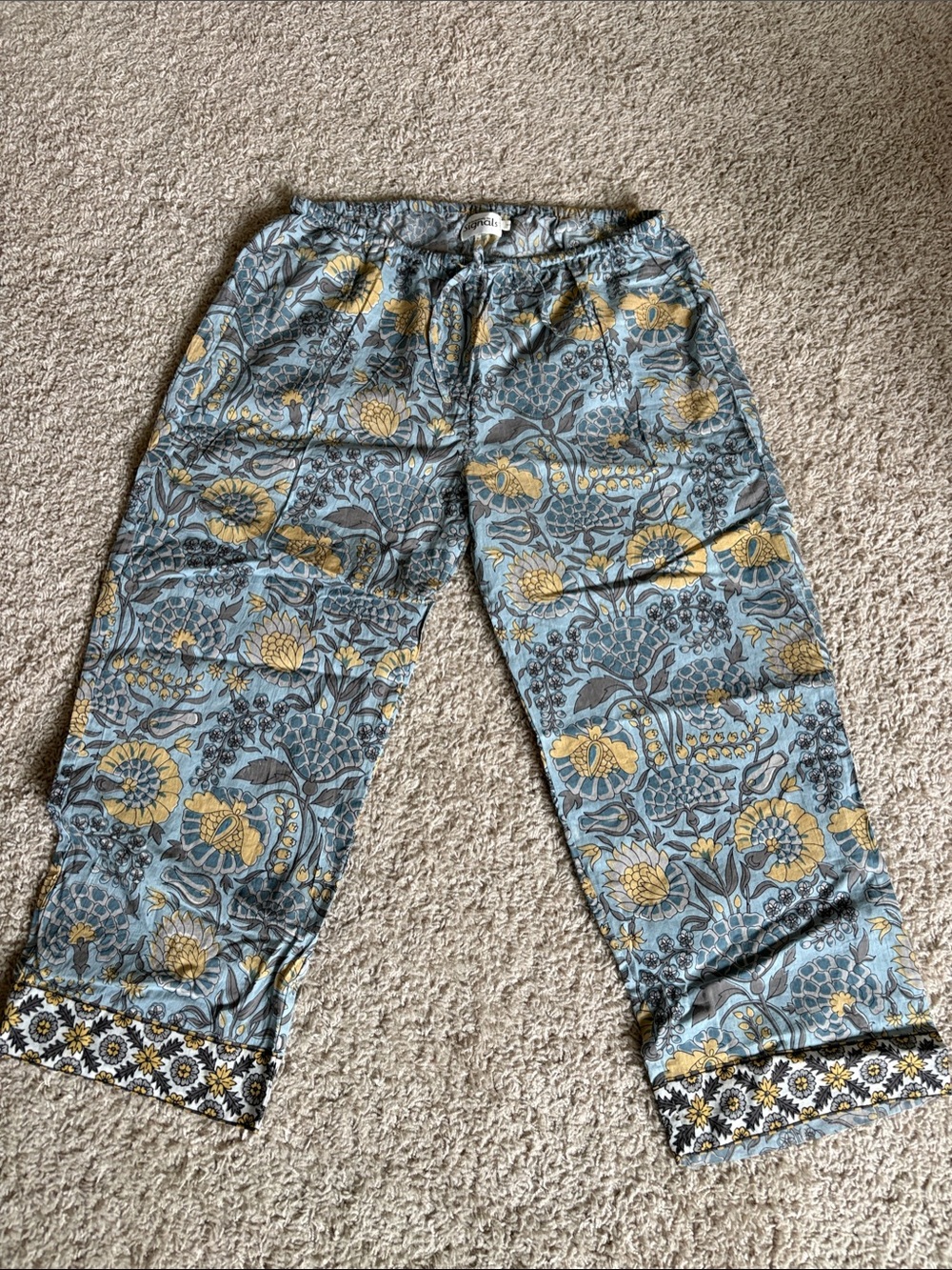 Women's Blue & Yellow Floral Elastic-Waist Casual Pants